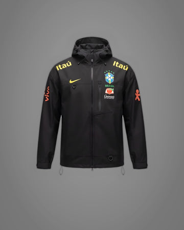 Brésil – Veste Coupe-Vent à Capuche – Noir & Jaune