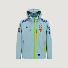 Brésil – Veste Coupe-Vent à Capuche – Gris Bleu & Vert Citron