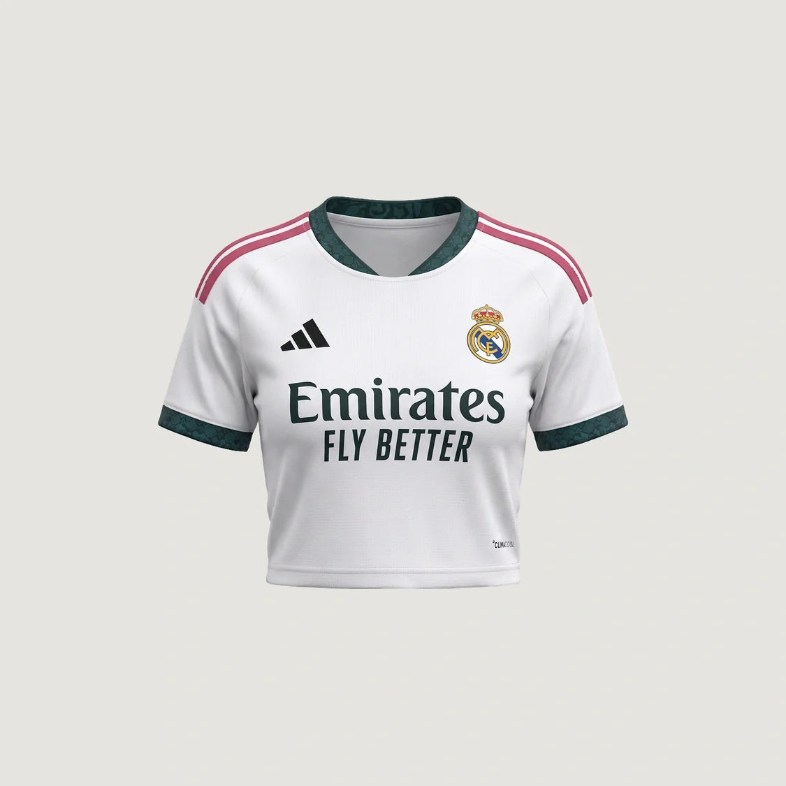 Real Madrid – Crop Top Domicile 2026/27 – Blanc, Vert sapin, Rose