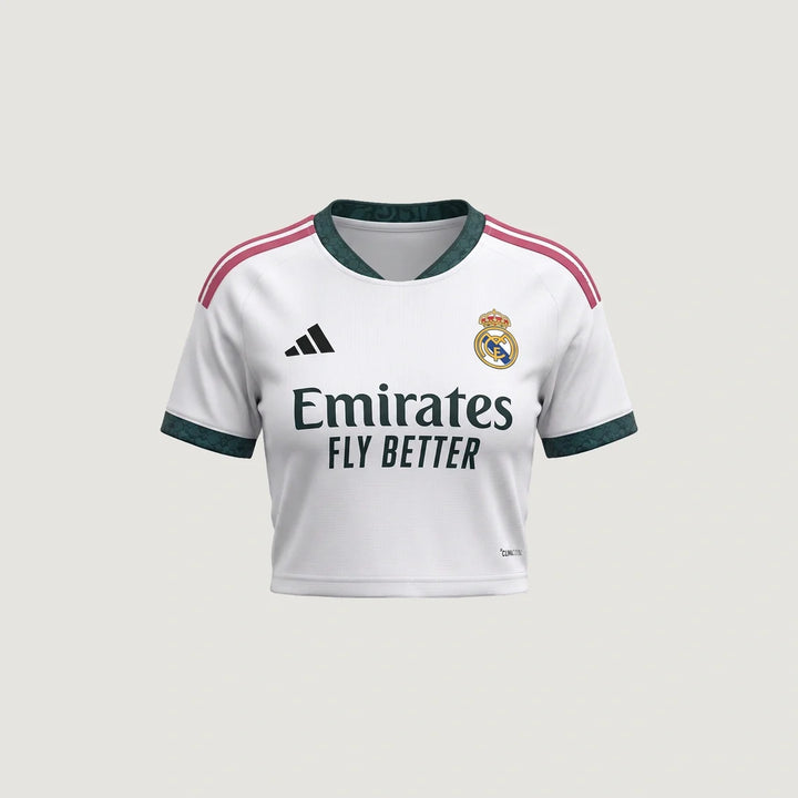 Real Madrid – Crop Top Domicile 2026/27 – Blanc, Vert sapin, Rose