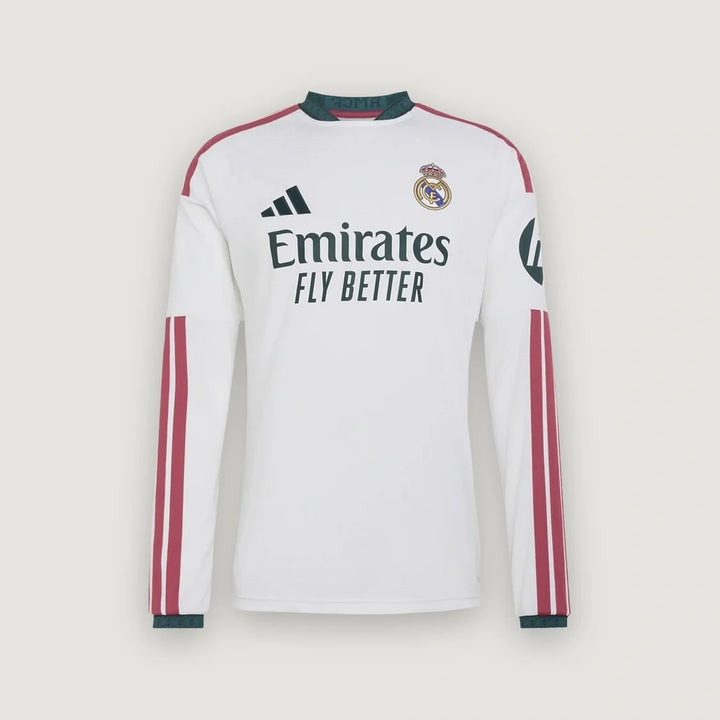 Real Madrid – Maillot Domicile Manches Longues 2026/27 – Blanc, Rose, Vert foncé