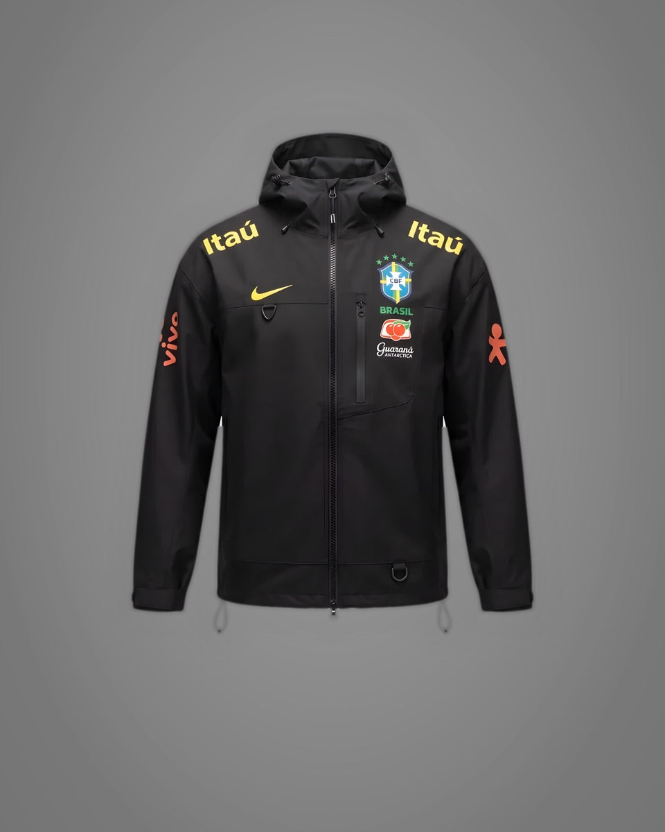 Brésil – Veste Coupe-Vent à Capuche – Noir & Jaune